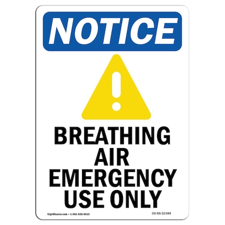 Signmission OSHA Sign, Breathing Air Emergency With Symbol, 18in X 12in Rigid Plastic, 12" W, 18" L, Portrait OS-NS-P-1218-V-10384